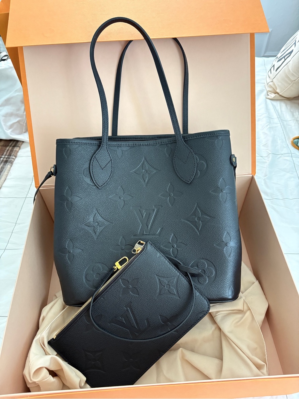 Louis Vuitton Black Monogram Empreinte Neverfull MM with Pochette